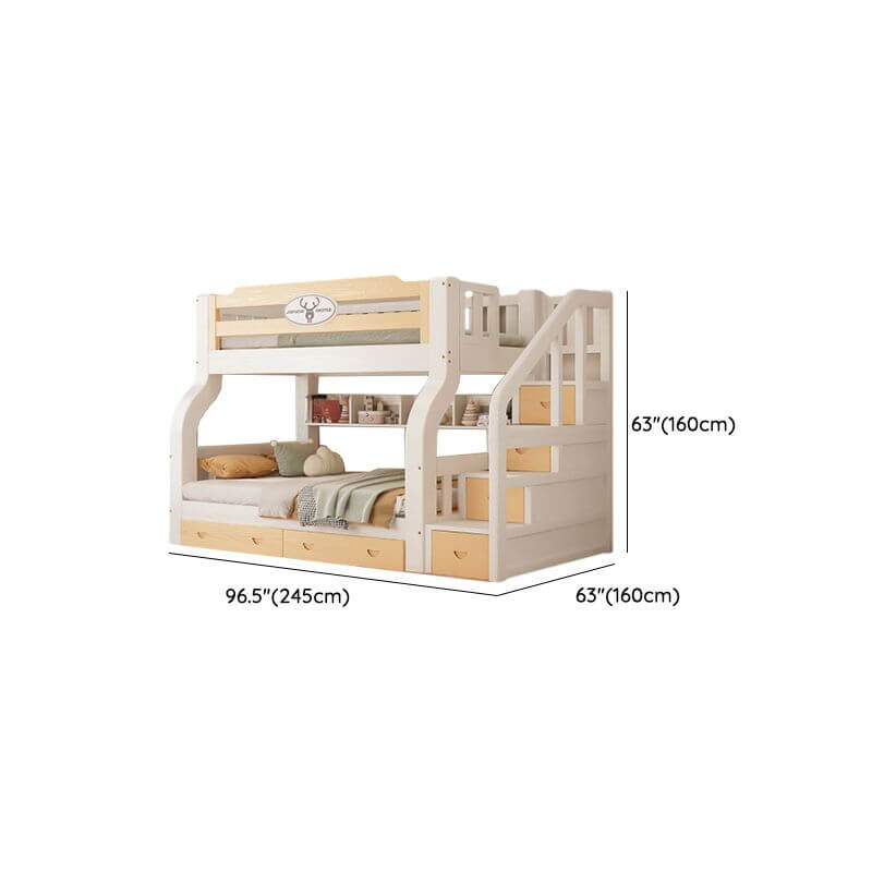 Modern White Wooden Bunk Bed with Ladder and Two Mattresses Dimensions