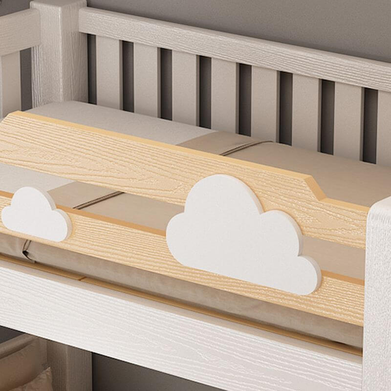 Modern White Wooden Bunk Bed with Ladder for Kids' Rooms