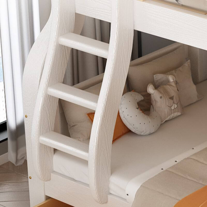 Modern White Wooden Bunk Bed with Ladder for Kids' Rooms