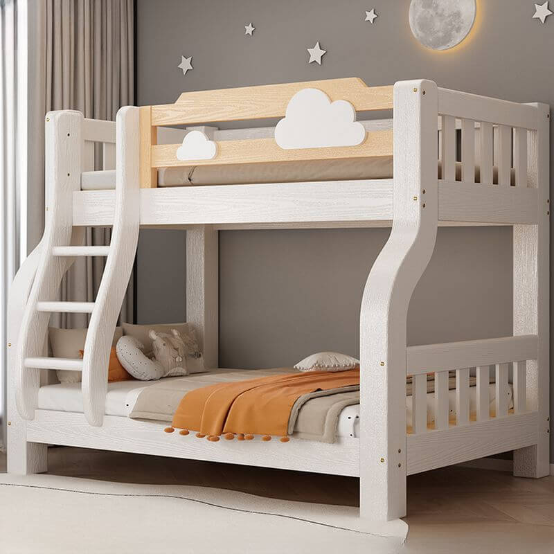Modern White Wooden Bunk Bed with Ladder for Kids' Rooms