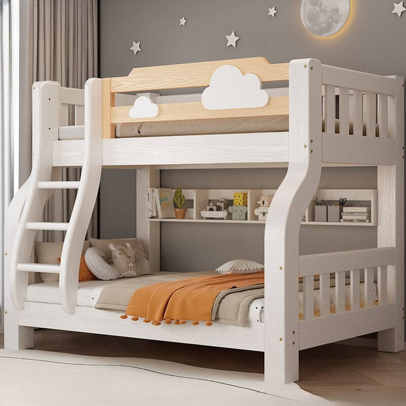Modern White Wooden Bunk Bed with Ladder for Kids' Rooms