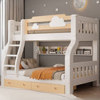 Modern White Wooden Bunk Bed with Ladder for Kids' Rooms