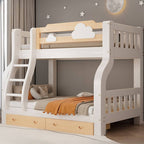 Modern White Wooden Bunk Bed with Ladder for Kids' Rooms