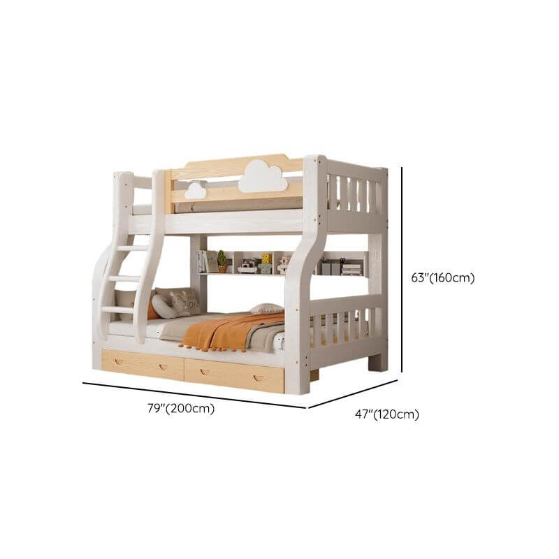 Modern White Wooden Bunk Bed with Ladder for Kids' Rooms Dimensions