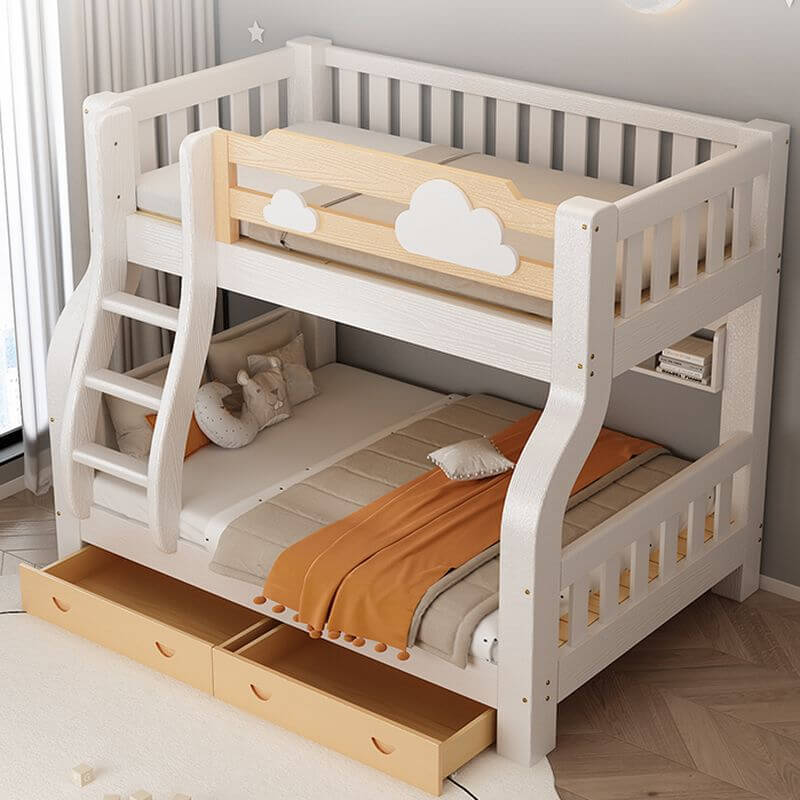 Modern White Wooden Bunk Bed with Ladder for Kids' Rooms Main Product Image