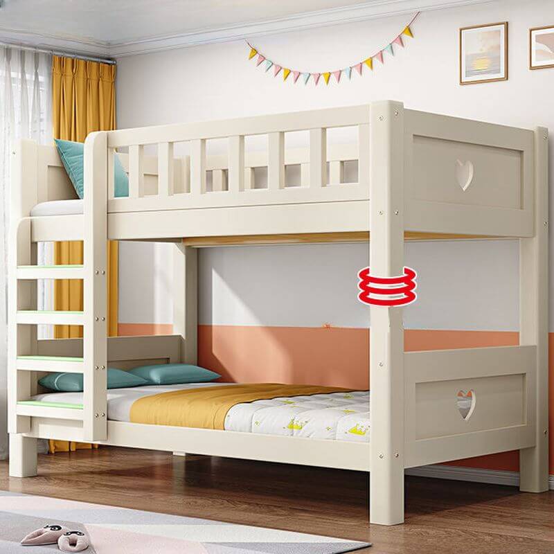 Modern White Wooden Kids Bunk Bed with Ladder and Mattress
