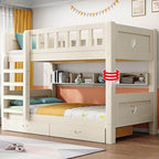 Modern White Wooden Kids Bunk Bed with Ladder and Mattress