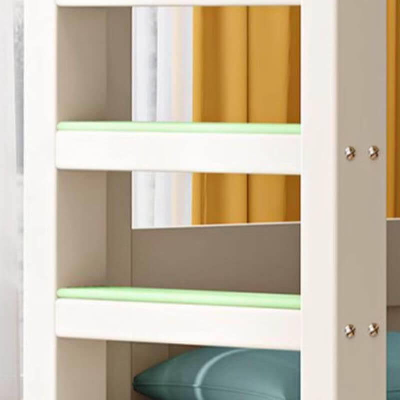 Modern White Wooden Kids Bunk Bed with Ladder and Mattress