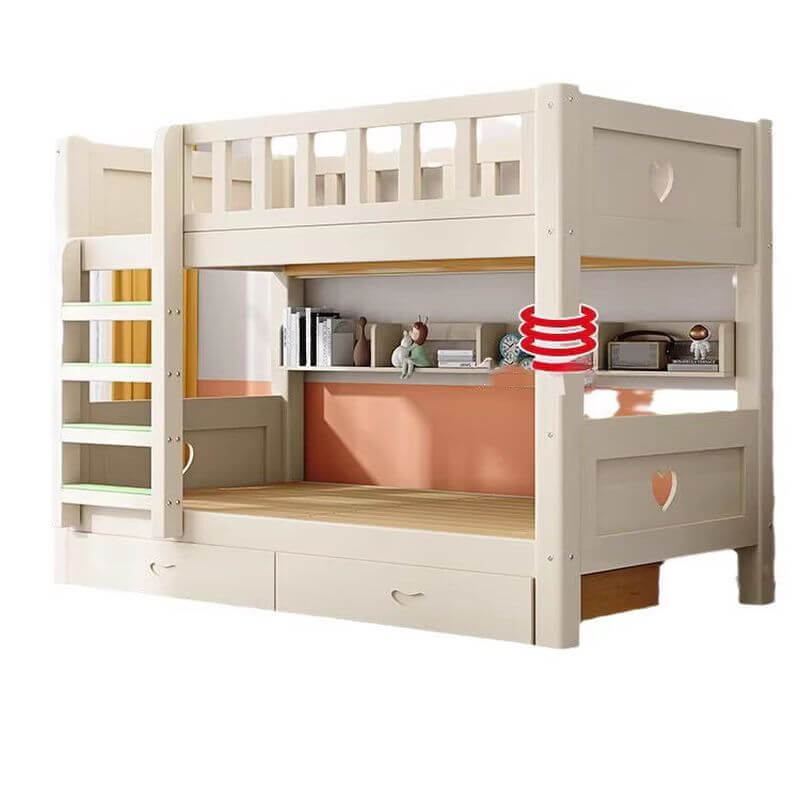 Modern White Wooden Kids Bunk Bed with Ladder and Mattress