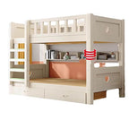 Modern White Wooden Kids Bunk Bed with Ladder and Mattress