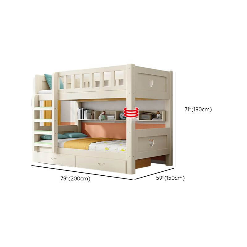 Modern White Wooden Kids Bunk Bed with Ladder and Mattress Dimensions