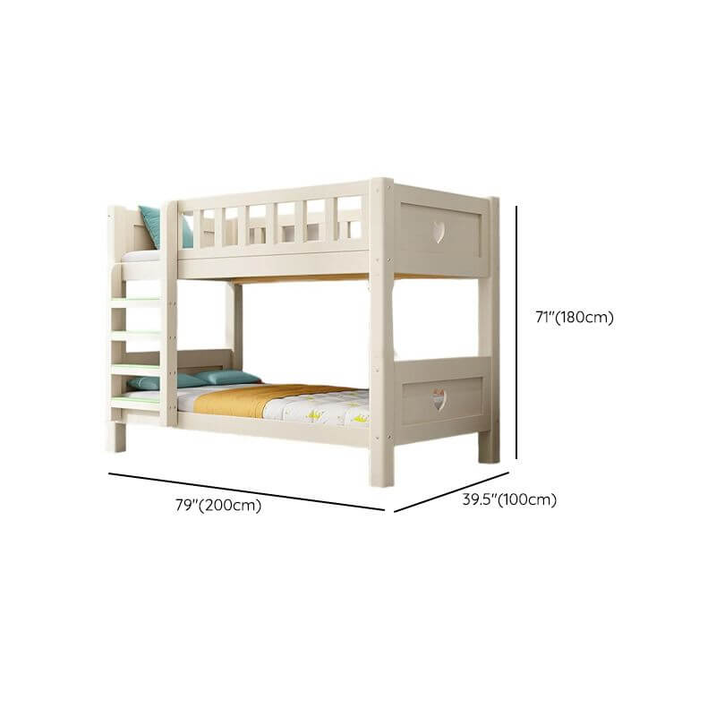 Modern White Wooden Kids Bunk Bed with Ladder and Mattress Dimensions