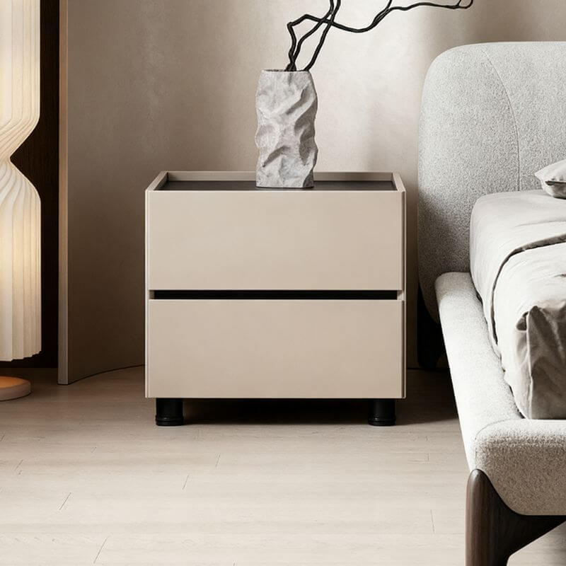 Modern White Wooden Nightstand With Drawers Main Product Image