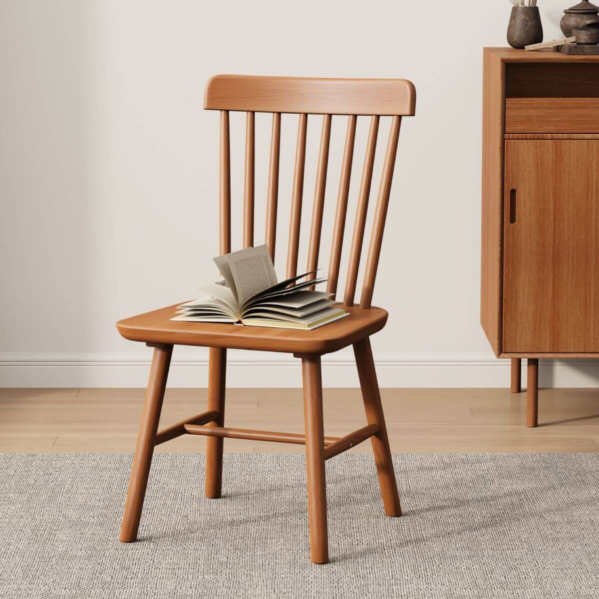 Modern Windsor Back Solid Wood Side Chair – Armless Dining & Accent Seating