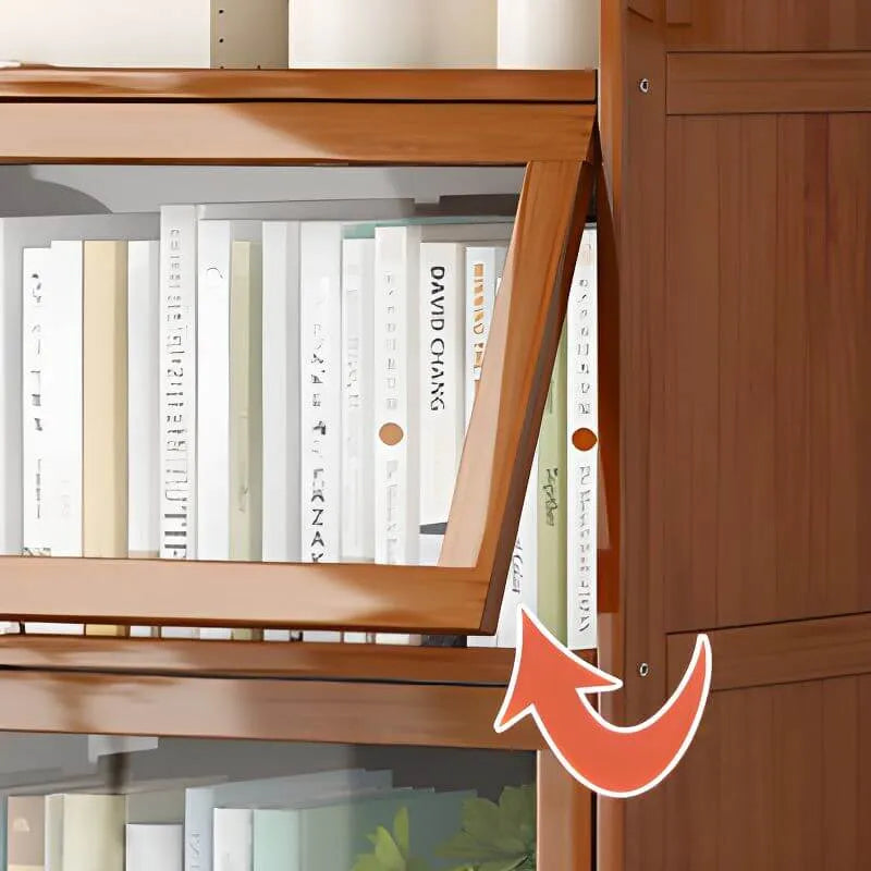 Modern Wood Barrister Bookcase with Glass Doors and Open Shelving Imagen secundaria del producto