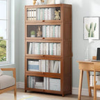 Modern Wood Barrister Bookcase with Glass Doors and Open Shelving