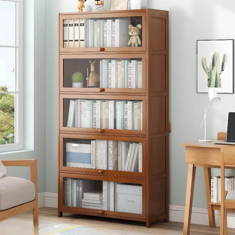 Modern Wood Barrister Bookcase with Glass Doors and Open Shelving