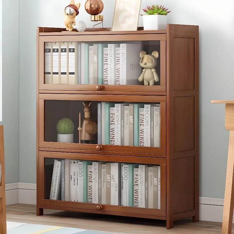 Modern Wood Barrister Bookcase with Glass Doors and Open Shelving
