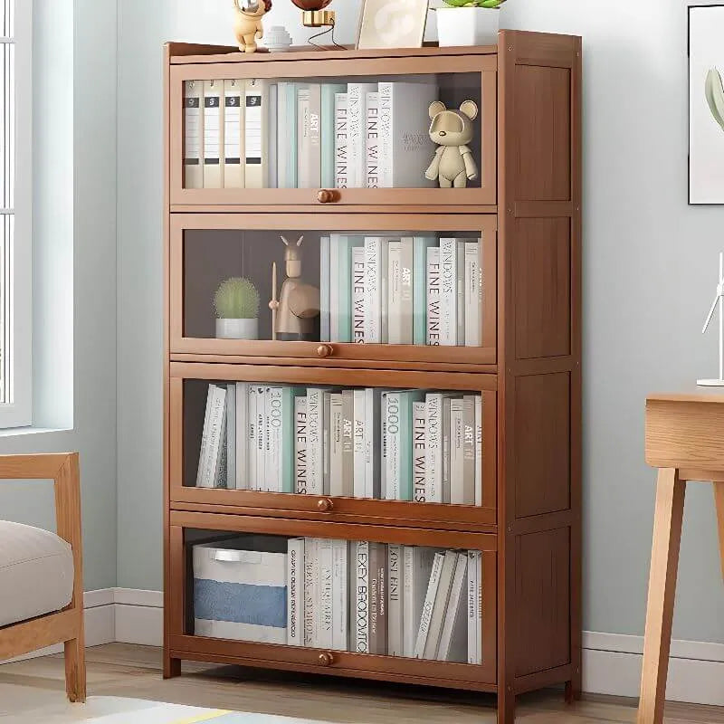 Modern Wood Barrister Bookcase with Glass Doors and Open Shelving