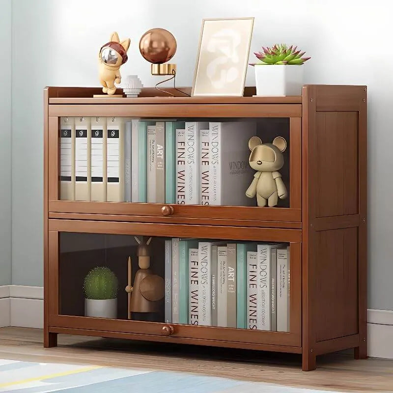 Modern Wood Barrister Bookcase with Glass Doors and Open Shelving