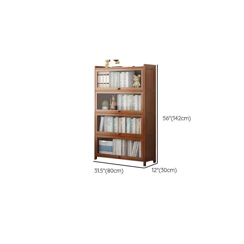 Modern Wood Barrister Bookcase with Glass Doors and Open Shelving Dimensions