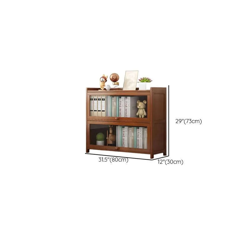 Modern Wood Barrister Bookcase with Glass Doors and Open Shelving Dimensions