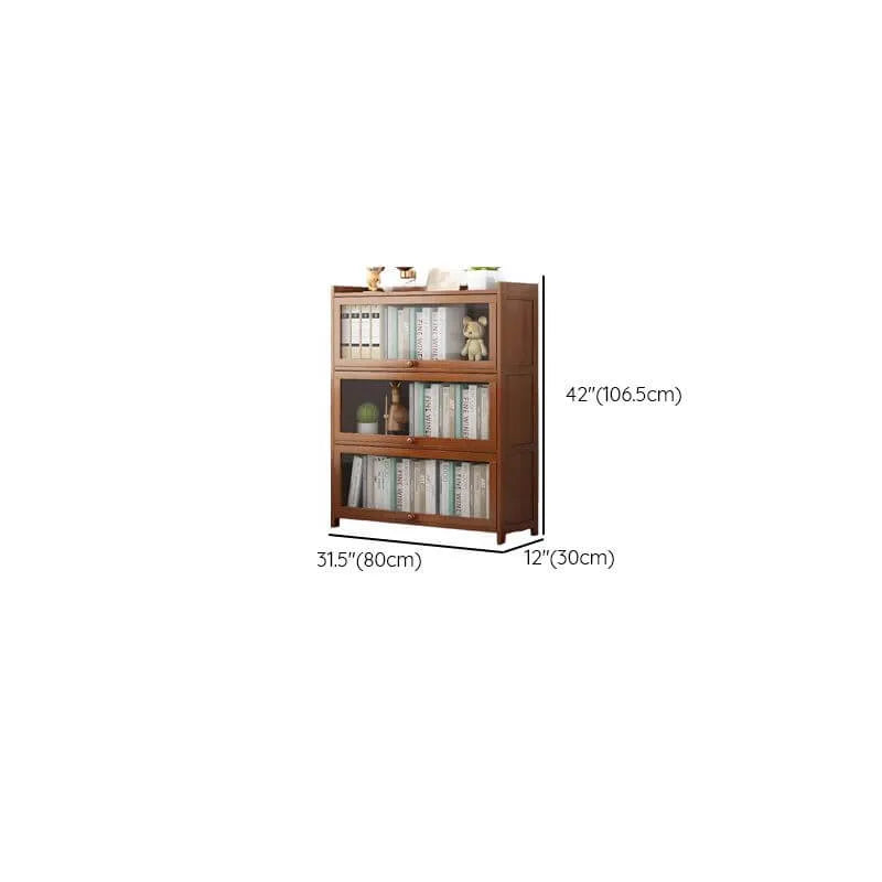 Modern Wood Barrister Bookcase with Glass Doors and Open Shelving Dimensions