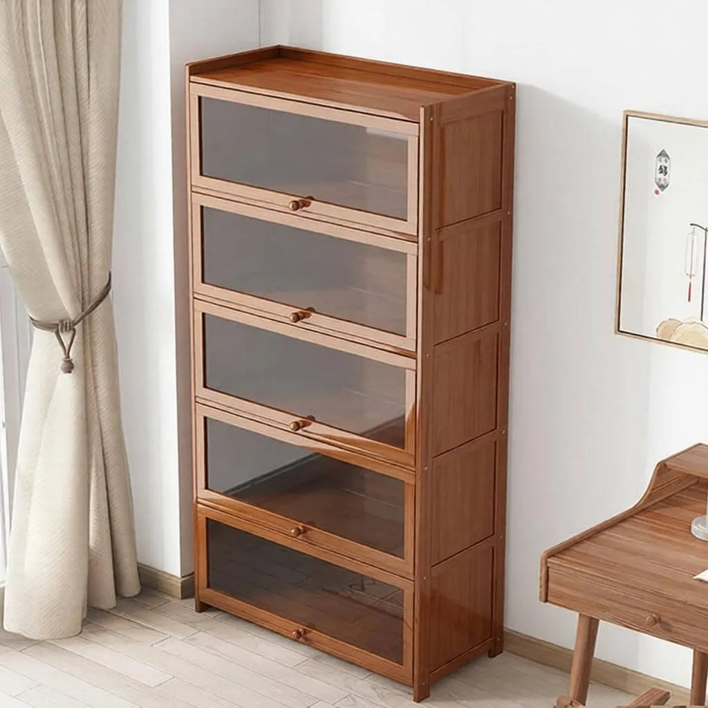 Modern Wood Barrister Bookcase with Glass Doors and Open Shelving Main Product Image Imagen principal del producto
