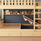 Modern Wood Bunk Bed with Bookshelf and Ladder