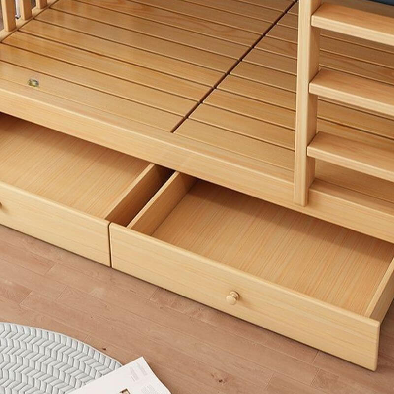 Modern Wood Bunk Bed with Bookshelf and Ladder