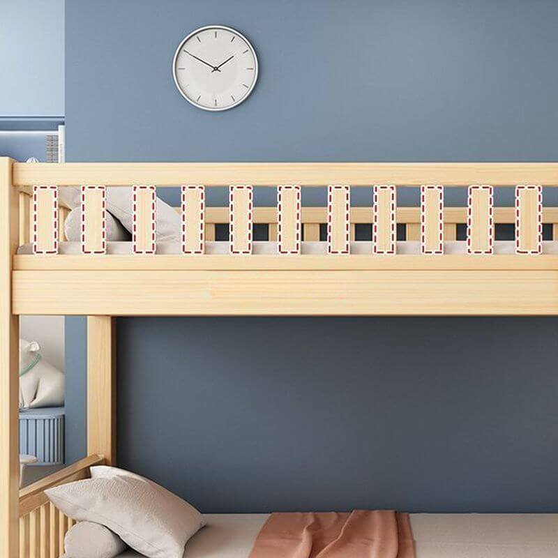 Modern Wood Bunk Bed with Bookshelf and Ladder