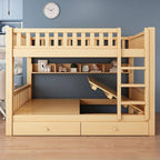 Modern Wood Bunk Bed with Bookshelf and Ladder