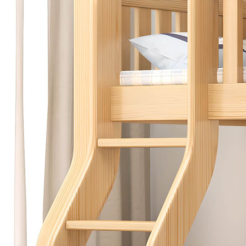 Modern Wood Bunk Bed with Bookshelf, Drawers & Ladder