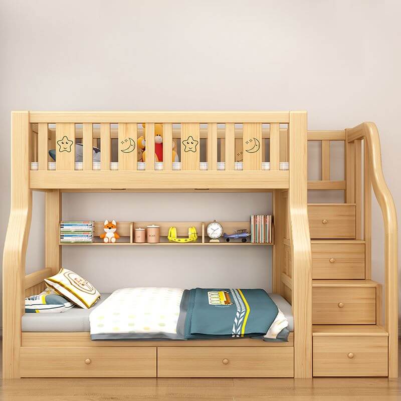 Modern Wood Bunk Bed with Bookshelf, Drawers & Ladder Main Product Image