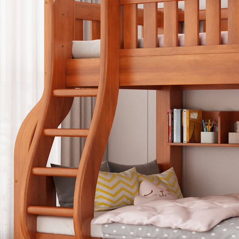 Modern Wood Bunk Bed with Ladder and Storage Features