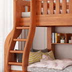 Modern Wood Bunk Bed with Ladder and Storage Features