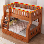 Modern Wood Bunk Bed with Ladder and Storage Features