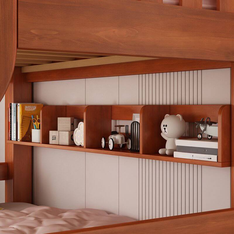 Modern Wood Bunk Bed with Ladder and Storage Features