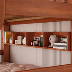 Modern Wood Bunk Bed with Ladder and Storage Features