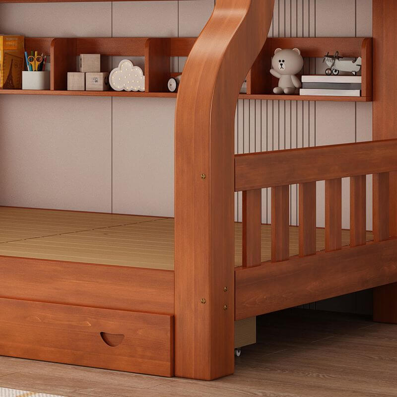 Modern Wood Bunk Bed with Ladder and Storage Features