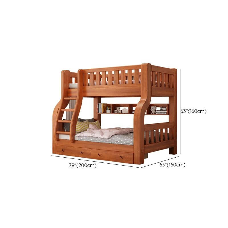 Modern Wood Bunk Bed with Ladder and Storage Features Dimensions