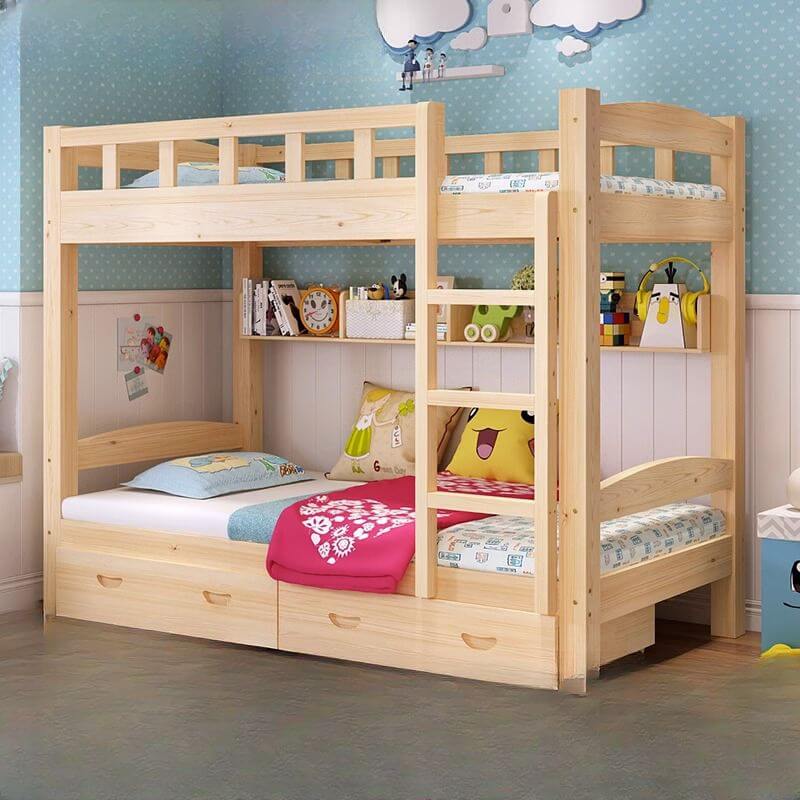 Modern Wood Bunk Bed with Ladder and Storage for Kids Secondary image