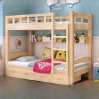 Modern Wood Bunk Bed with Ladder and Storage for Kids