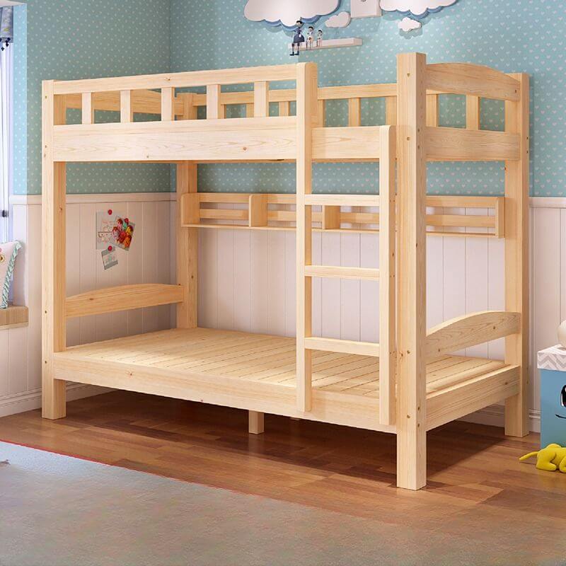 Modern Wood Bunk Bed with Ladder and Storage for Kids