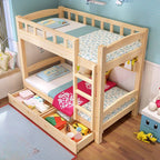 Modern Wood Bunk Bed with Ladder and Storage for Kids