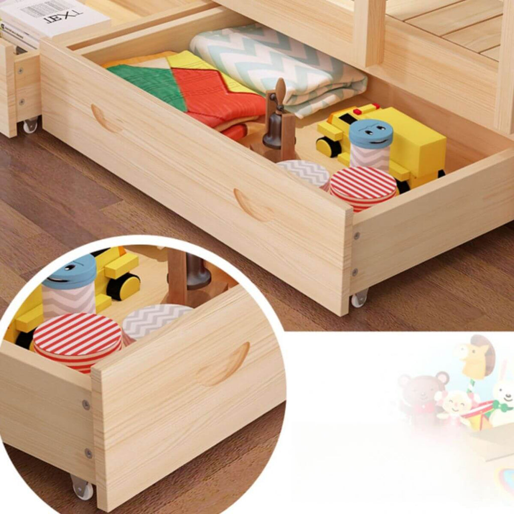 Modern Wood Bunk Bed with Ladder and Storage for Kids