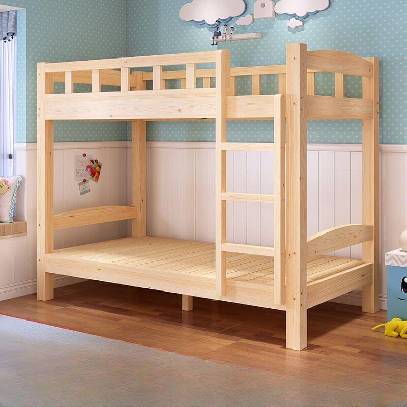 Modern Wood Bunk Bed with Ladder and Storage for Kids