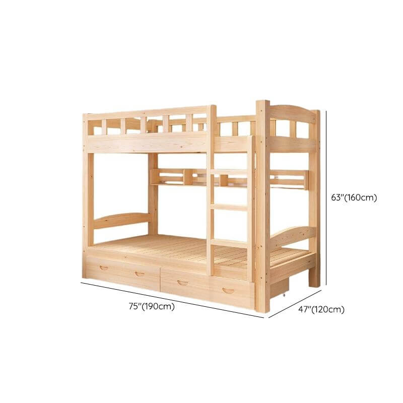 Modern Wood Bunk Bed with Ladder and Storage for Kids Dimensions