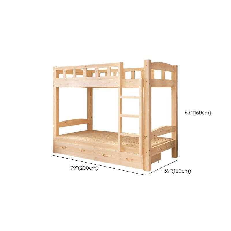 Modern Wood Bunk Bed with Ladder and Storage for Kids Dimensions