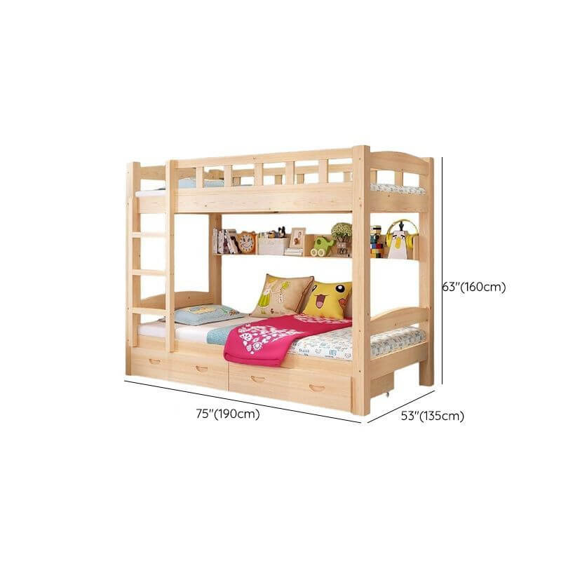 Modern Wood Bunk Bed with Ladder and Storage for Kids Dimensions